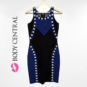 Black & Blue Geometric Bodycon Sweater Dress - Medium
